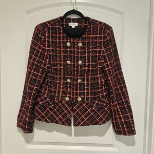 T Tahari Black & Red Plaid Tweed Double-Breasted Jacket #893